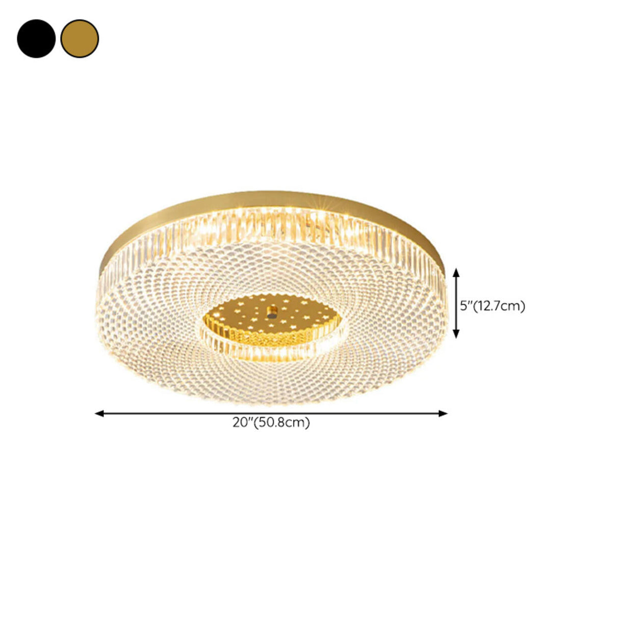 Bedroom Brass Round Crystal Flush Mount Ceiling Light Image - 17