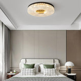 Bedroom Brass Round Crystal Flush Mount Ceiling Light Image - 2