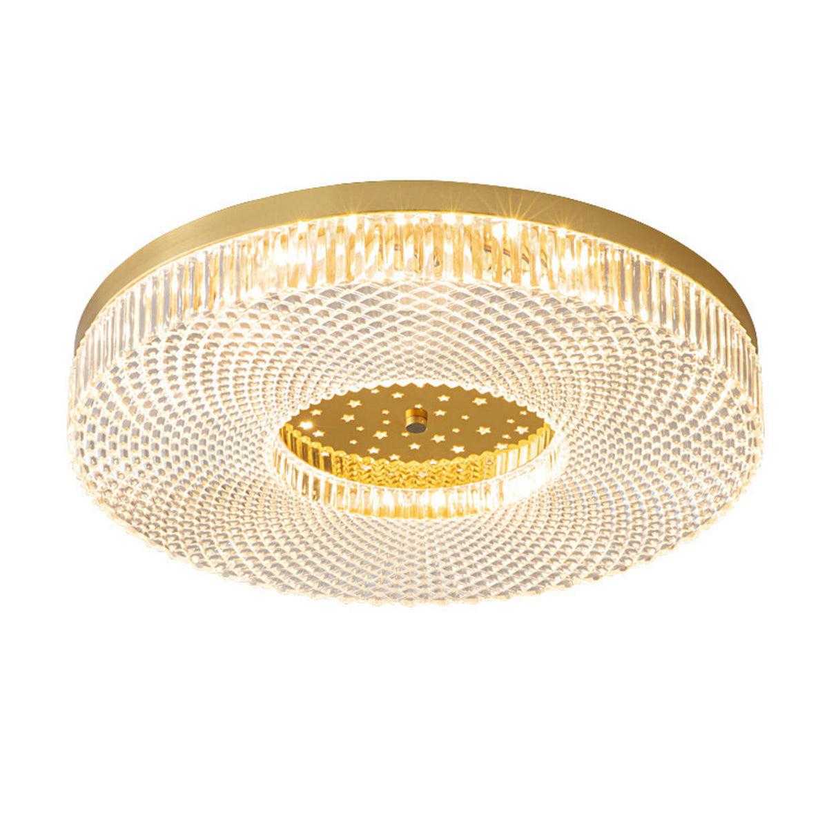 Bedroom Brass Round Crystal Flush Mount Ceiling Light Image - 5