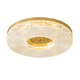 Bedroom Brass Round Crystal Flush Mount Ceiling Light Image - 5