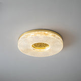 Bedroom Brass Round Crystal Flush Mount Ceiling Light Image - 6