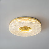 Bedroom Brass Round Crystal Flush Mount Ceiling Light Image - 7