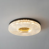 Bedroom Brass Round Crystal Flush Mount Ceiling Light Image - 9