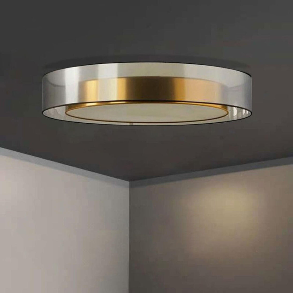 Bedroom Brass Round Metal Flush Mount Ceiling Light Image - 2