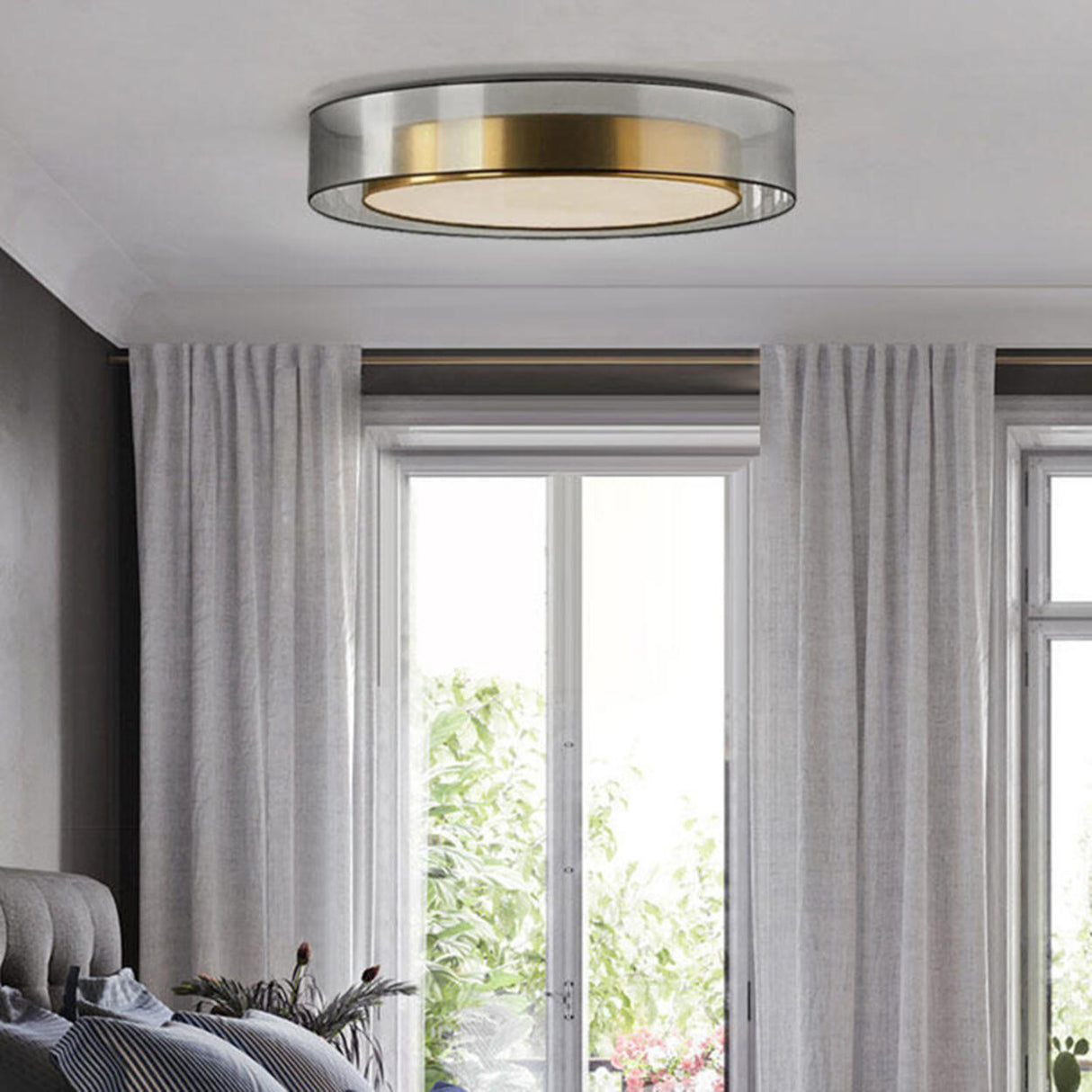 Bedroom Brass Round Metal Flush Mount Ceiling Light Image - 3