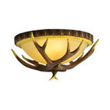 Bedroom Brown Dome Antler Rattan Flush Mount Light Image - 4