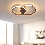 Bedroom Brown Double Ring LED Flush Mount Ceiling Light Image - 1