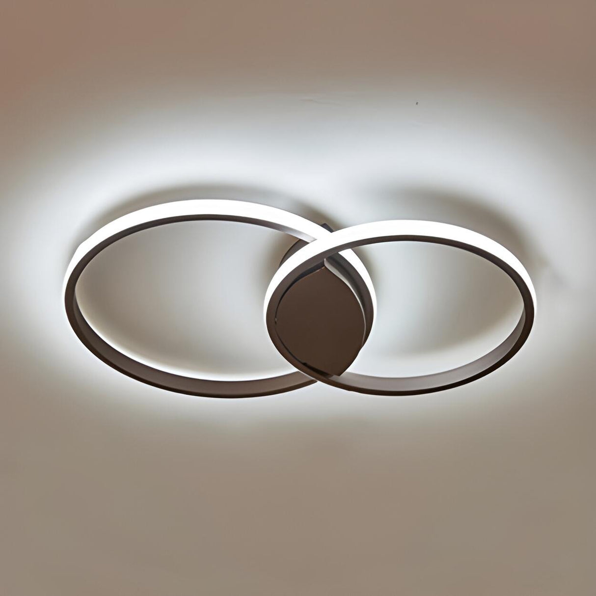 Bedroom Brown Double Ring LED Flush Mount Ceiling Light Image - 2