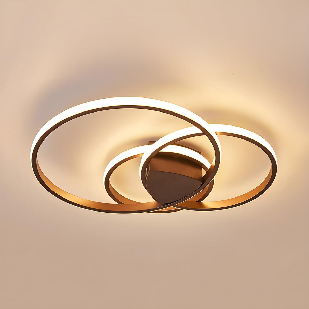 Bedroom Brown Double Ring LED Flush Mount Ceiling Light Image - 4