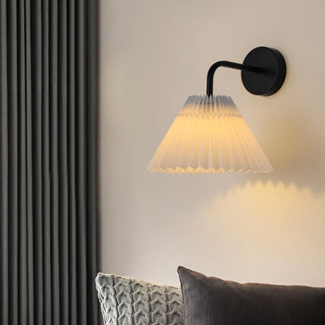 Bedroom Brown Pleated Fabric Shade Cone Wall Sconce Image - 2