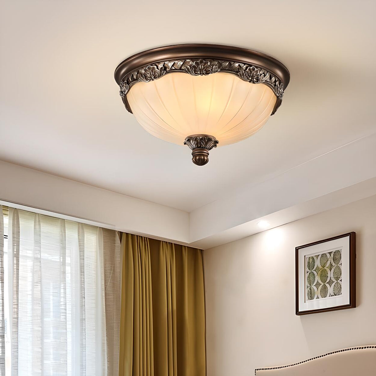 Bedroom Brown Vaulted Dome Flush Mount Ceiling Fixture Image - 3