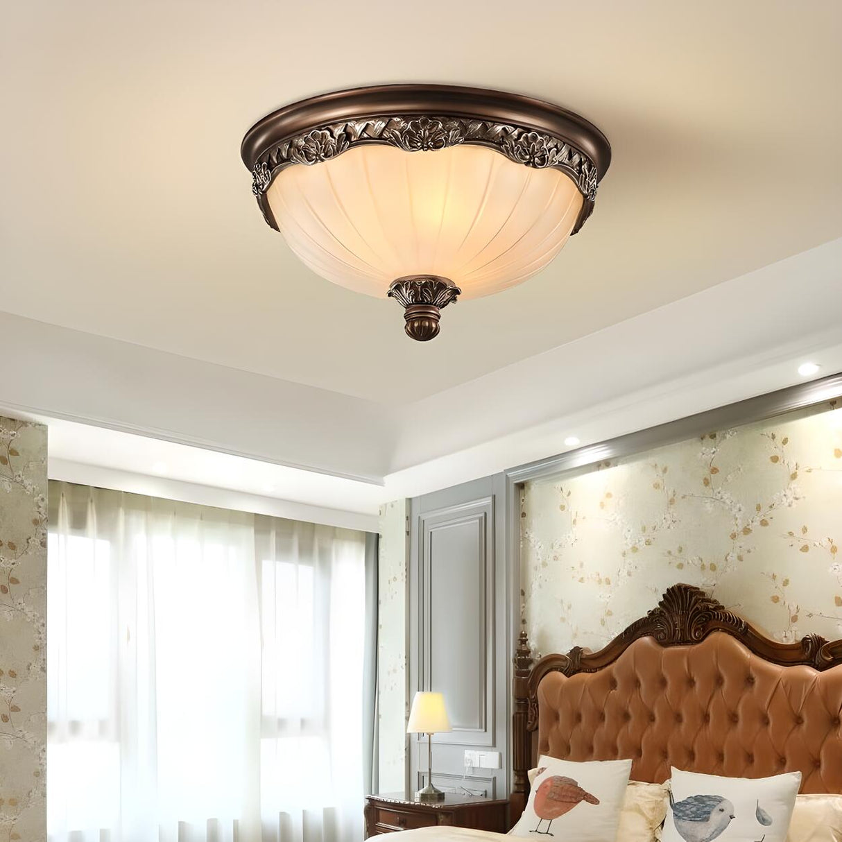 Bedroom Brown Vaulted Dome Flush Mount Ceiling Fixture Image - 4