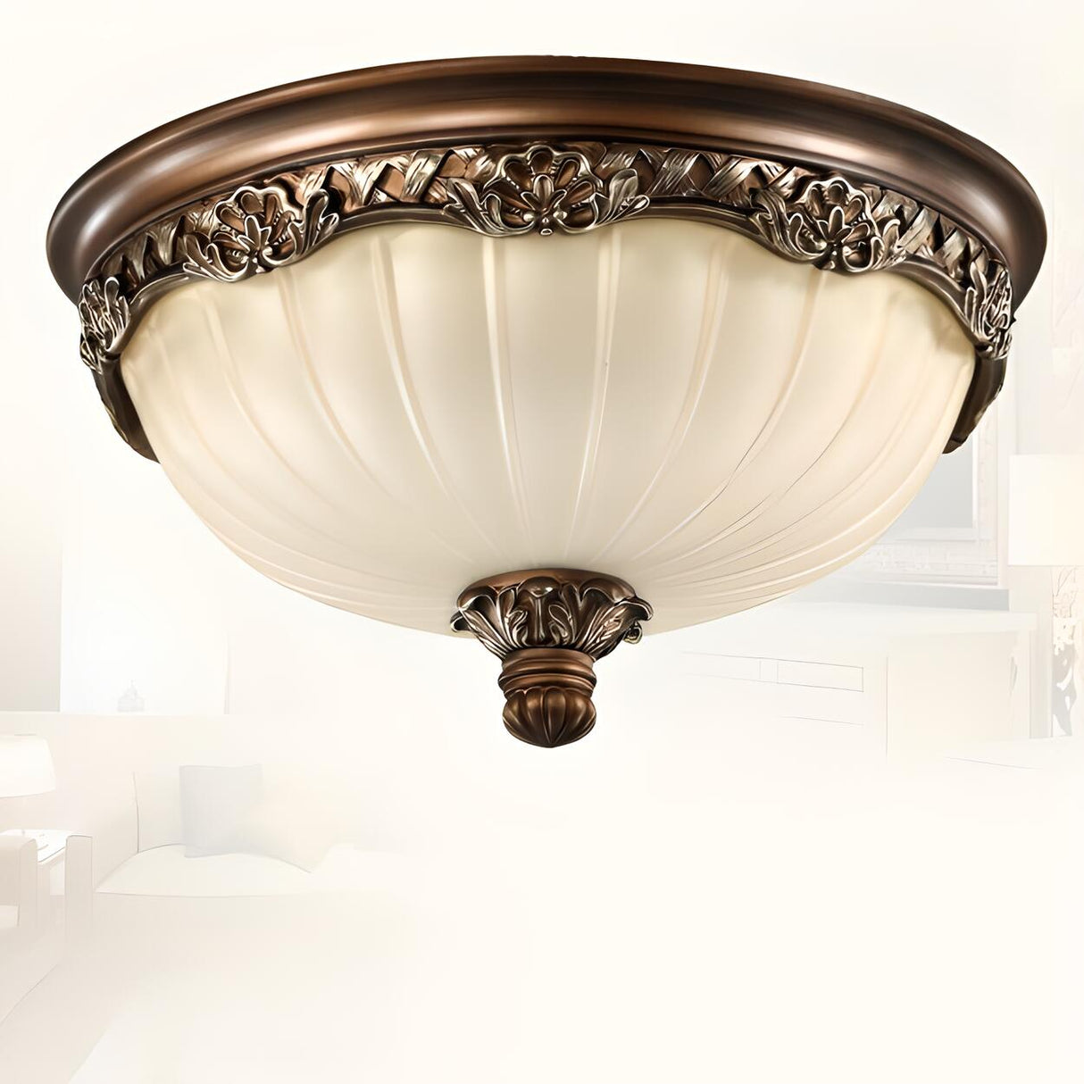 Bedroom Brown Vaulted Dome Flush Mount Ceiling Fixture Image - 6