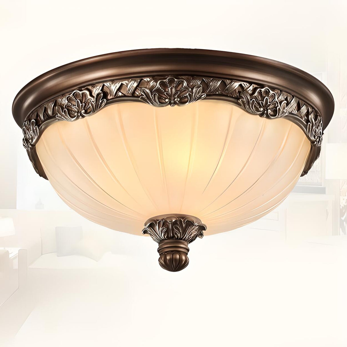 Bedroom Brown Vaulted Dome Flush Mount Ceiling Fixture Image - 8