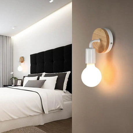 Bedroom Bulb-Shaped White Modern Wood Vanity Light Image - 1