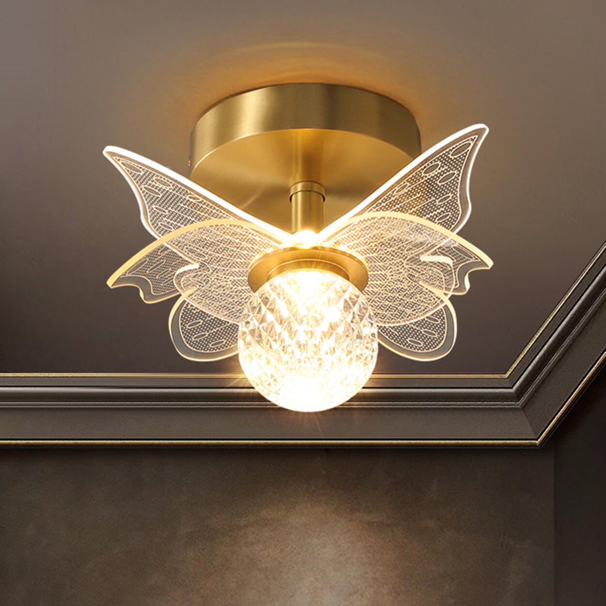 Bedroom Butterfly Ball LED Semi-Flush Mount Lamp 3-Bulb Image - 4