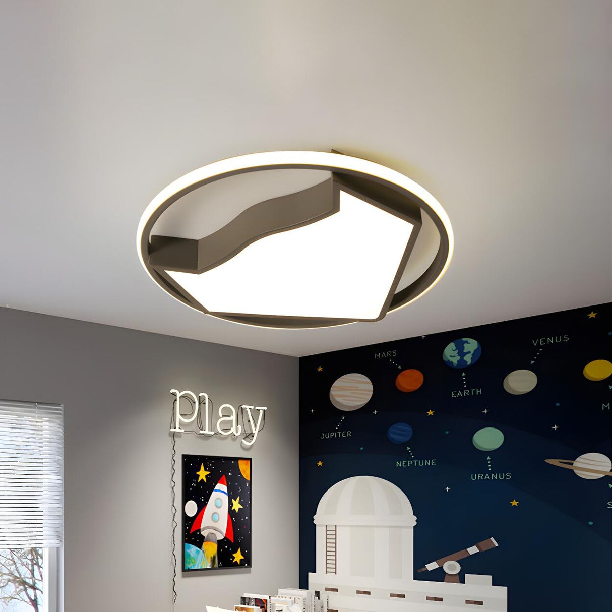 Bedroom Cartoon Small Grey Cat LED Flush Mount Light Image - 6