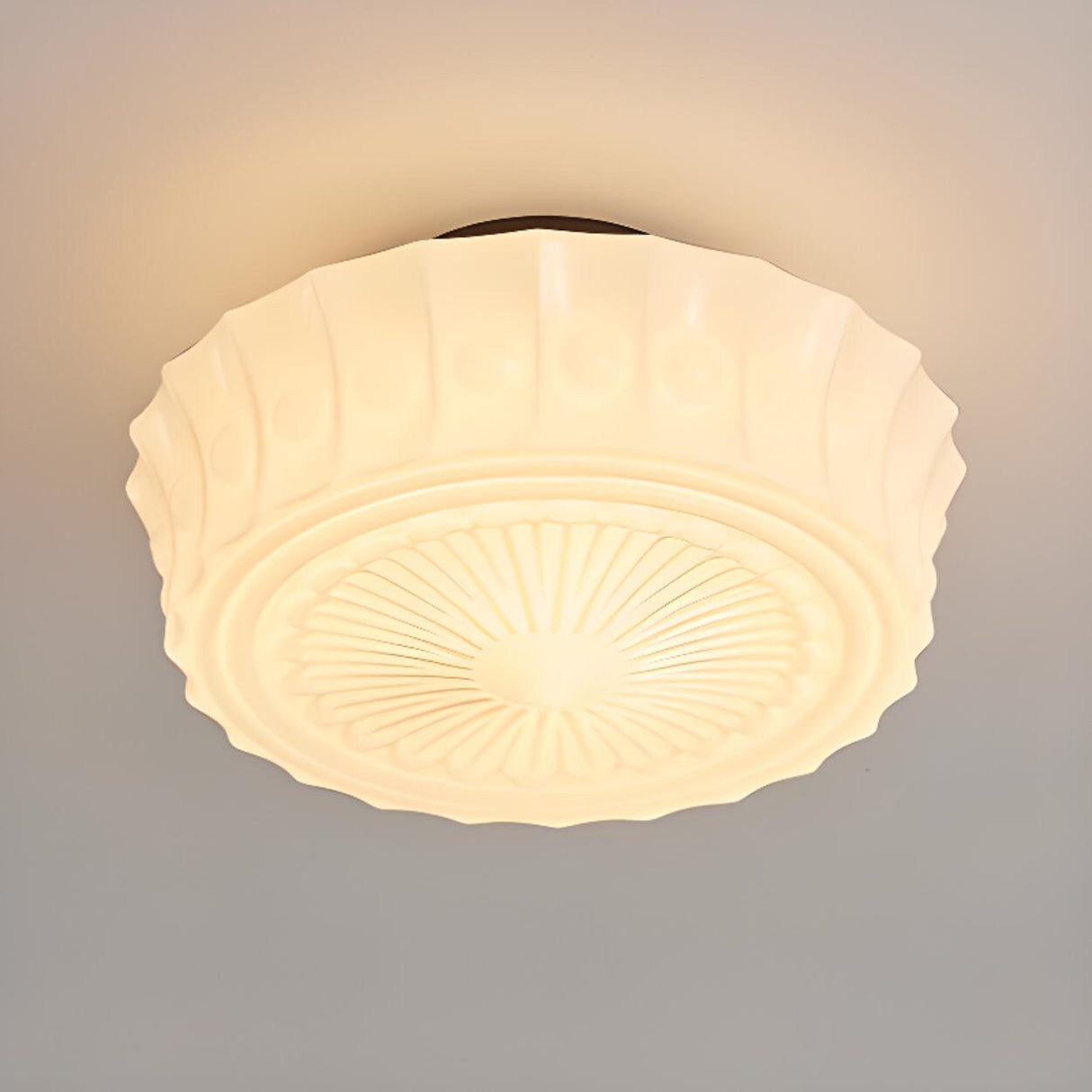 Bedroom Carving Drum Semi-Flush Mount Ceiling Light Image - 10