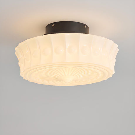 Bedroom Carving Drum Semi-Flush Mount Ceiling Light Image - 2