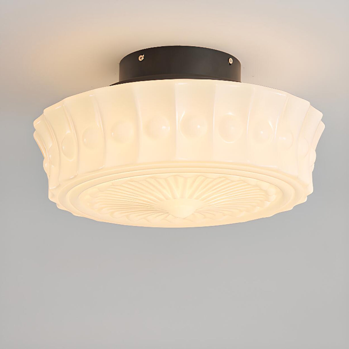 Bedroom Carving Drum Semi-Flush Mount Ceiling Light Image - 4