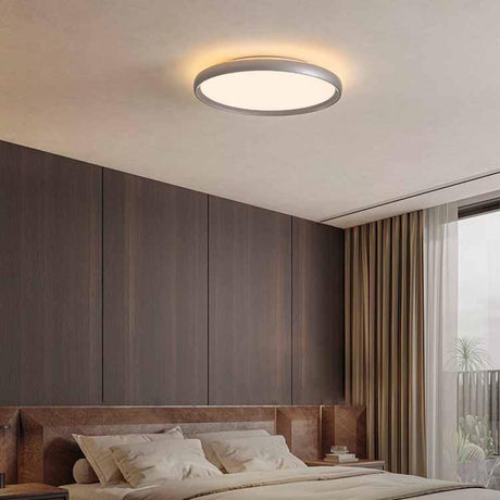 Bedroom Casual Nickel Circle Flush Mount Ceiling Light Image - 1