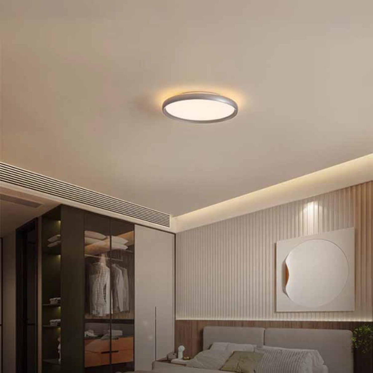 Bedroom Casual Nickel Circle Flush Mount Ceiling Light Image - 4