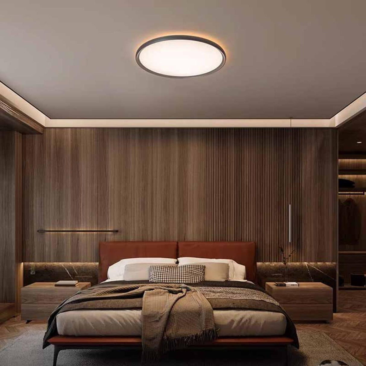 Bedroom Casual Nickel Circle Flush Mount Ceiling Light Image - 5