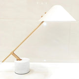 Bedroom Chic White Cone Shade Marble Base Table Lamp Image - 7