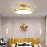 Bedroom Circle Gold Crown Semi-Flush Mount Ceiling Lamp Image - 1