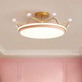 Bedroom Circle Gold Crown Semi-Flush Mount Ceiling Lamp Image - 2