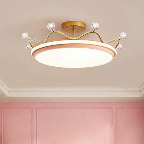 Bedroom Circle Gold Crown Semi-Flush Mount Ceiling Lamp Image - 2