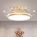 Bedroom Circle Gold Crown Semi-Flush Mount Ceiling Lamp Image - 3