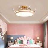 Bedroom Circle Gold Crown Semi-Flush Mount Ceiling Lamp Image - 4