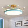 Bedroom Circle Gold Crown Semi-Flush Mount Ceiling Lamp Image - 5