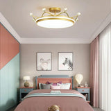 Bedroom Circle Gold Crown Semi-Flush Mount Ceiling Lamp Image - 7