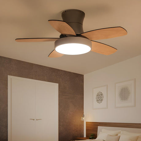 Bedroom Classic 5 Wood Blade LED Ceiling Fan with Light Image - 1