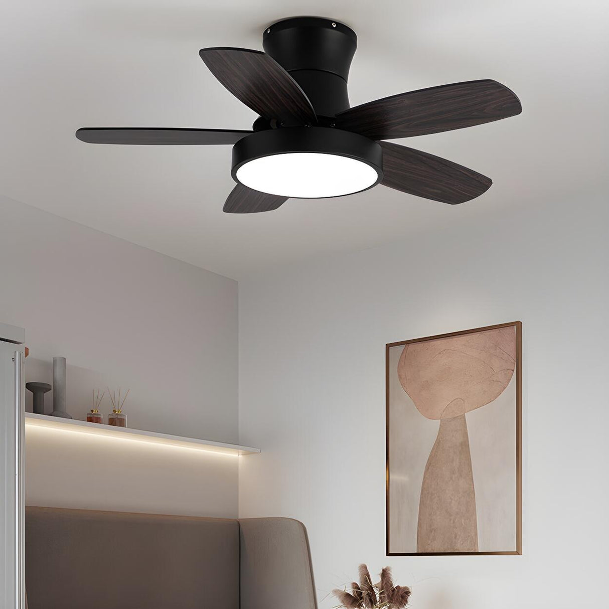 Bedroom Classic 5 Wood Blade LED Ceiling Fan with Light Image - 17