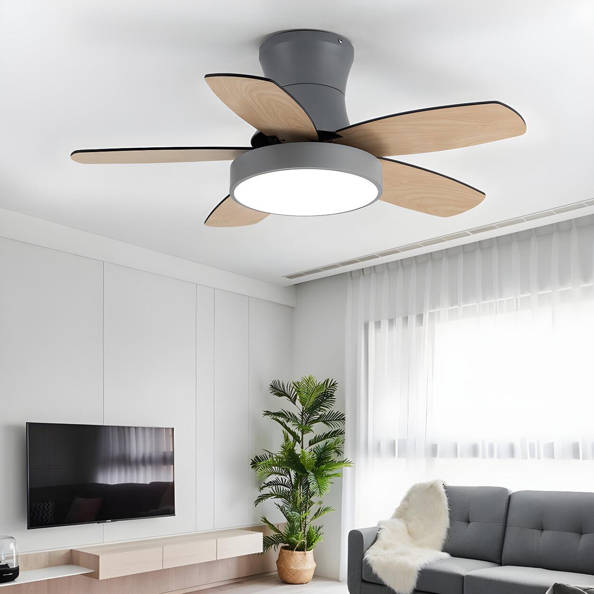 Bedroom Classic 5 Wood Blade LED Ceiling Fan with Light Image - 4