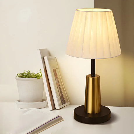 Bedroom Classic Fabric Gold Column Base Table Lamp Image - 1