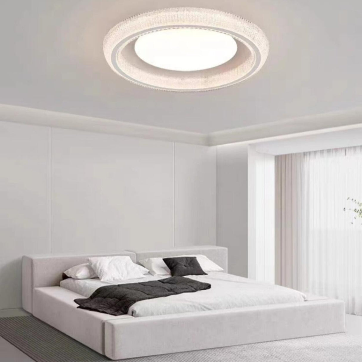 Bedroom Clear Glass White Round Flush Mount Light Image - 2