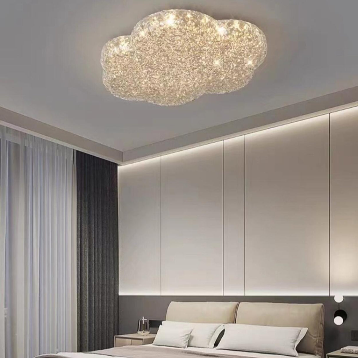 Bedroom Cloud Clear Resin Flush Mount Ceiling Light Image - 2