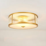 Bedroom Colonial Golden Drum Glass Flush Mount Light Image - 2