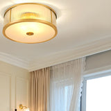 Bedroom Colonial Golden Drum Glass Flush Mount Light Image - 4