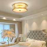 Bedroom Colonial Golden Drum Glass Flush Mount Light Image - 5