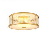 Bedroom Colonial Golden Drum Glass Flush Mount Light Image - 7