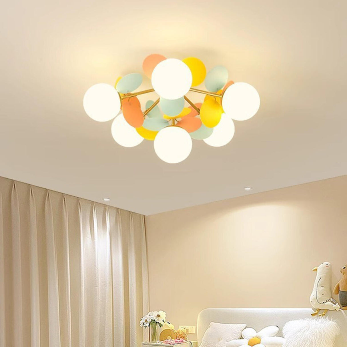 Bedroom Colorful Globe Semi-Flush Mount Light 6-Light Image - 1