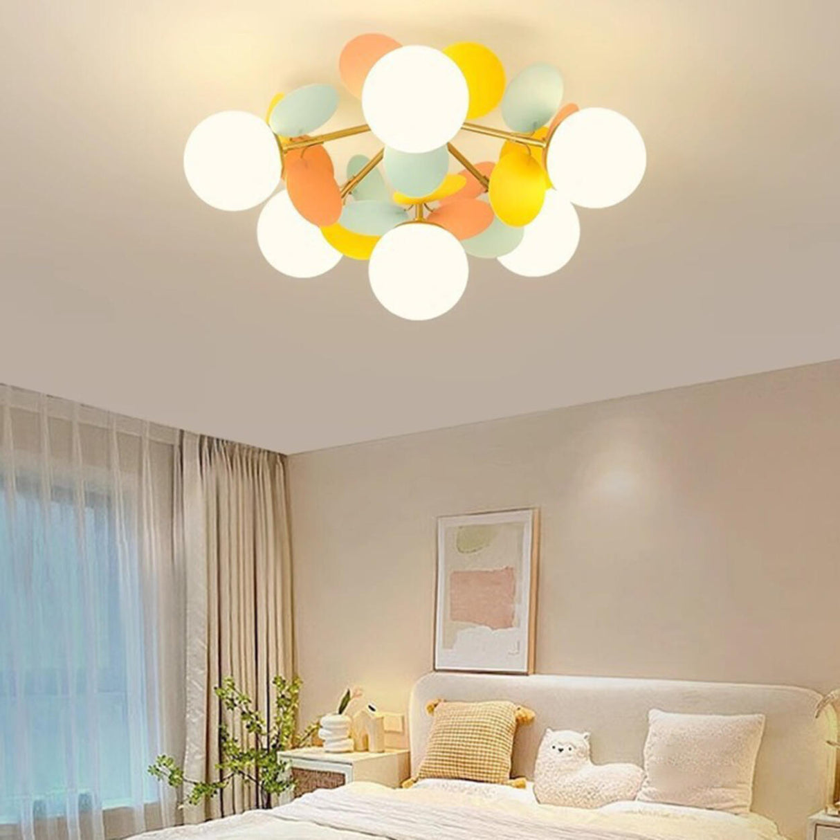 Bedroom Colorful Globe Semi-Flush Mount Light 6-Light Image - 4