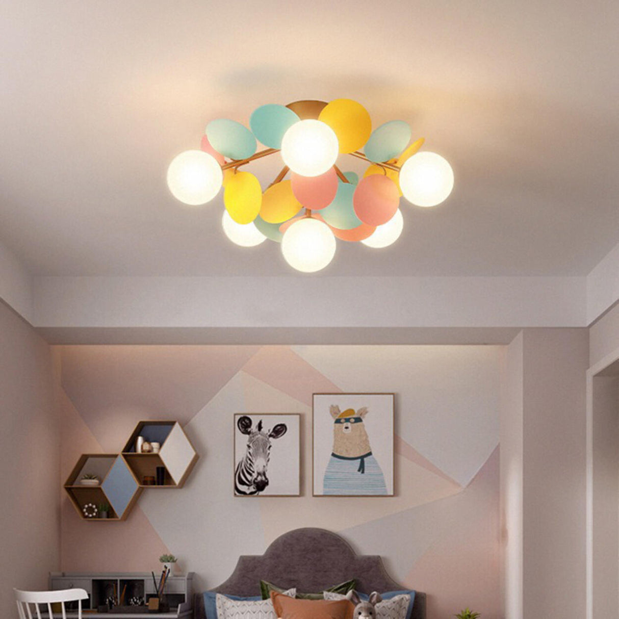 Bedroom Colorful Globe Semi-Flush Mount Light 6-Light Image - 8