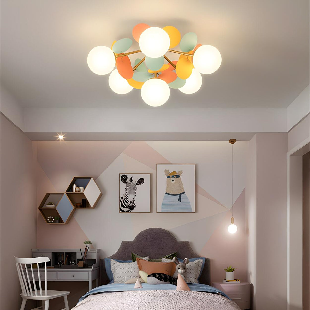 Bedroom Colorful Globe Semi-Flush Mount Light 8-Light Image - 5