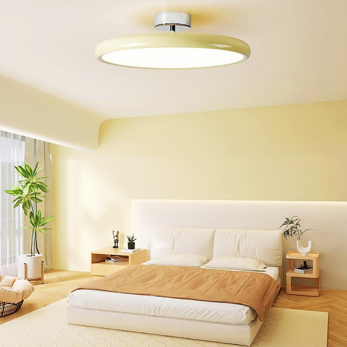 Bedroom Cream Round LED Semi-Flush Mount Ceiling Light Image - 1